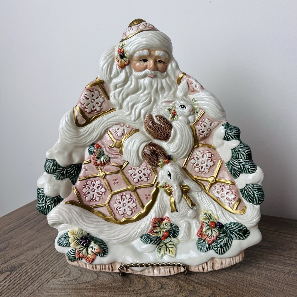 Fitz & Floyd Vintage 1996 Snowy Woods Winter Christmas Santa Claus Canape Plate